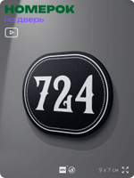 Номерок на дверь квартиры 724, для кабинета, офиса, шильдик 9 х 7 см, черный, Айдентика Технолоджи