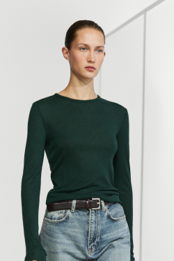Massimo Dutti Футболка с длинными рукавами из шерстяной смеси, бутылочно-зеленый