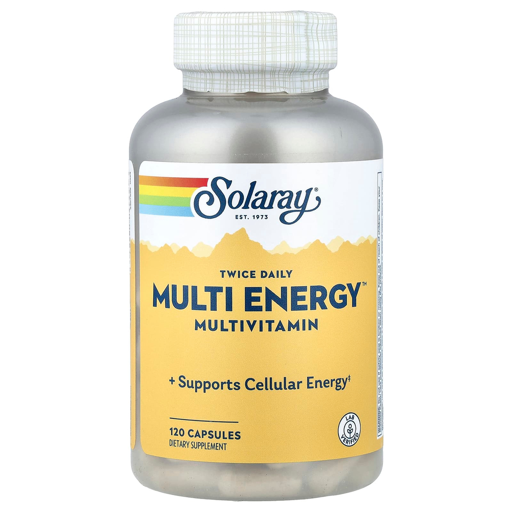 Solaray, Twice Daily Multi Energy™, мультивитамины, без железа, 120 капсул