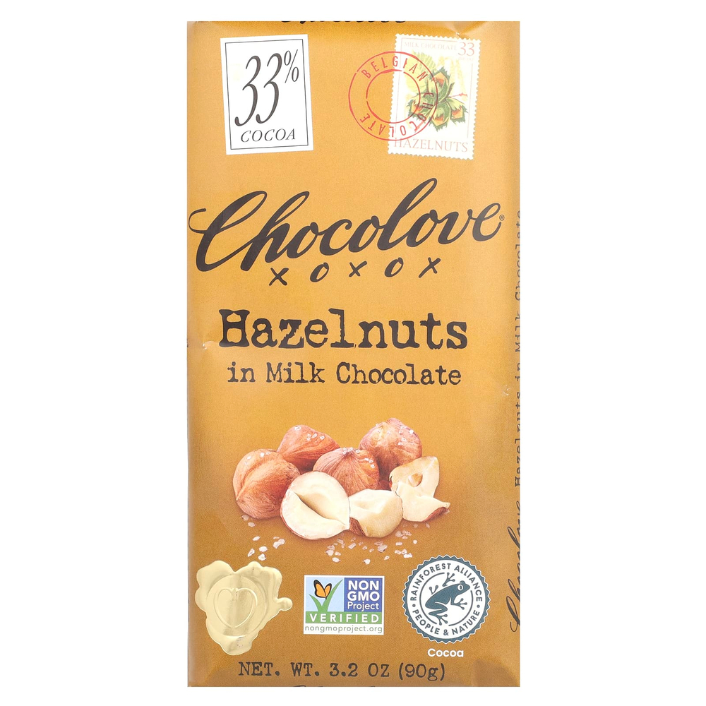 Chocolove, Молочный шоколад с фундуком, 33% какао, 90 г (3,2 унции)
