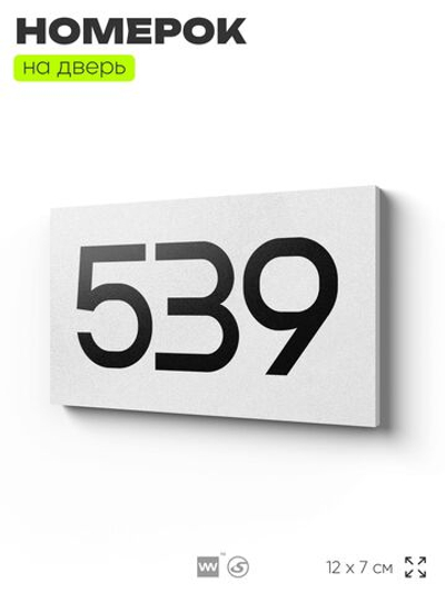 Номер на дверь 539, табличка на дверь для офиса, квартиры, кабинета, аудитории, склада, белая 120х70 мм, Айдентика Технолоджи