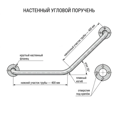 Пристенный поручень угловой из нержавеющей стали SAWY SNP 76