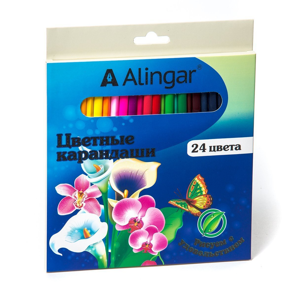 Карандаши цветные Alingar 24 цв., "Фантазия" деревянные, трехгранные, заточенные, грифель 3.0 мм, картон. уп., европодвес