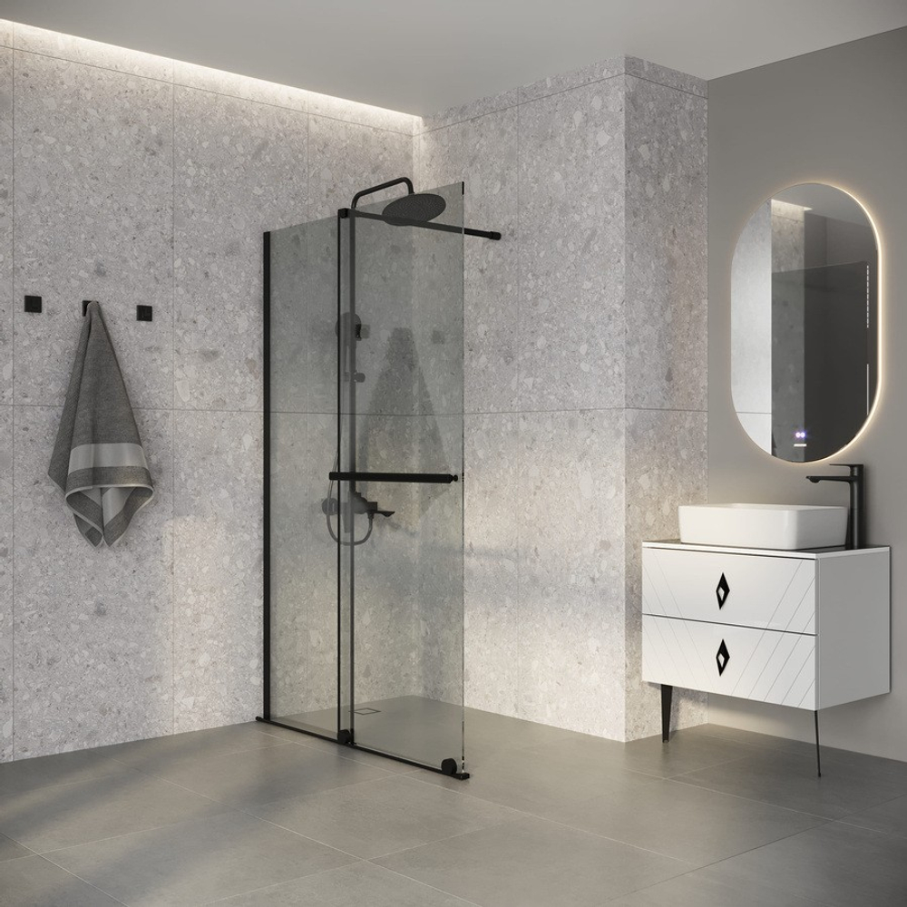 Душевая перегородка Niagara Nova NG-671-90BLACK (90х200) черный матовый,раздвижная,стекло прозрачное,1 место