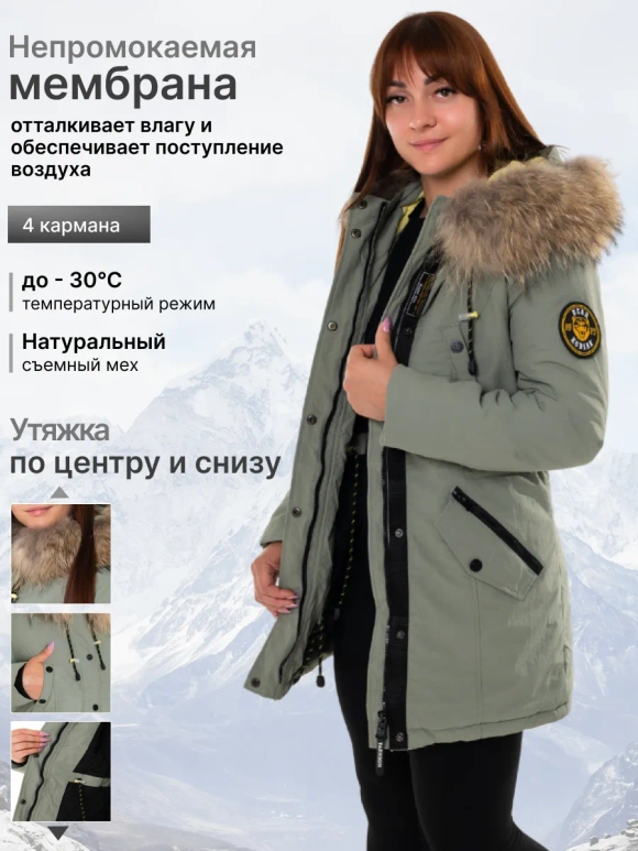 Куртка зимняя удлиненная мембранная с мехом капюшоном