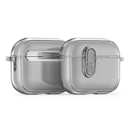 Чехол серый тонированный для наушников AirPods Pro 3, серия PECL Series от Dux Ducis, в комплекте с карабином