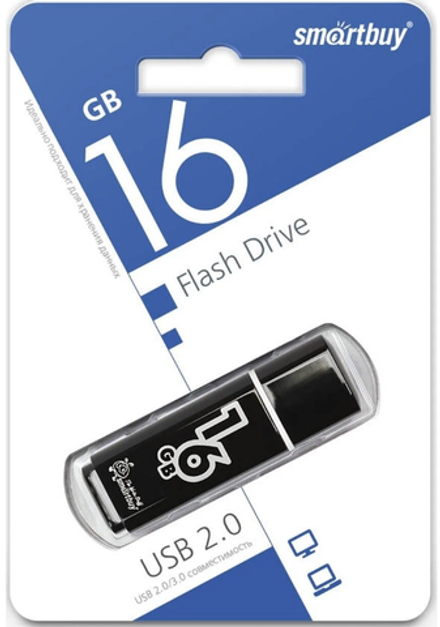 Флешка 16-GB SMART-BUY Glossy USB 2.0 черный
