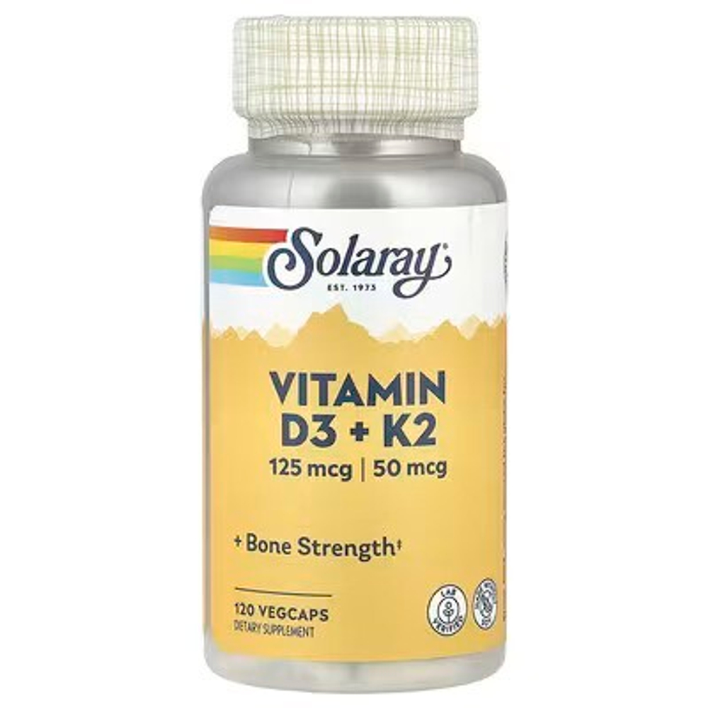 Solaray, Vitamin D3 + K2, 120 capsules | D3 va K2 vitaminlari, 120 kapsula