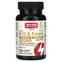Jarrow Formulas, B-12 Folate, 100 Chewable Tablets | Metil B12 va metilfolat, limon, 100 ta chaynaladigan tabletka