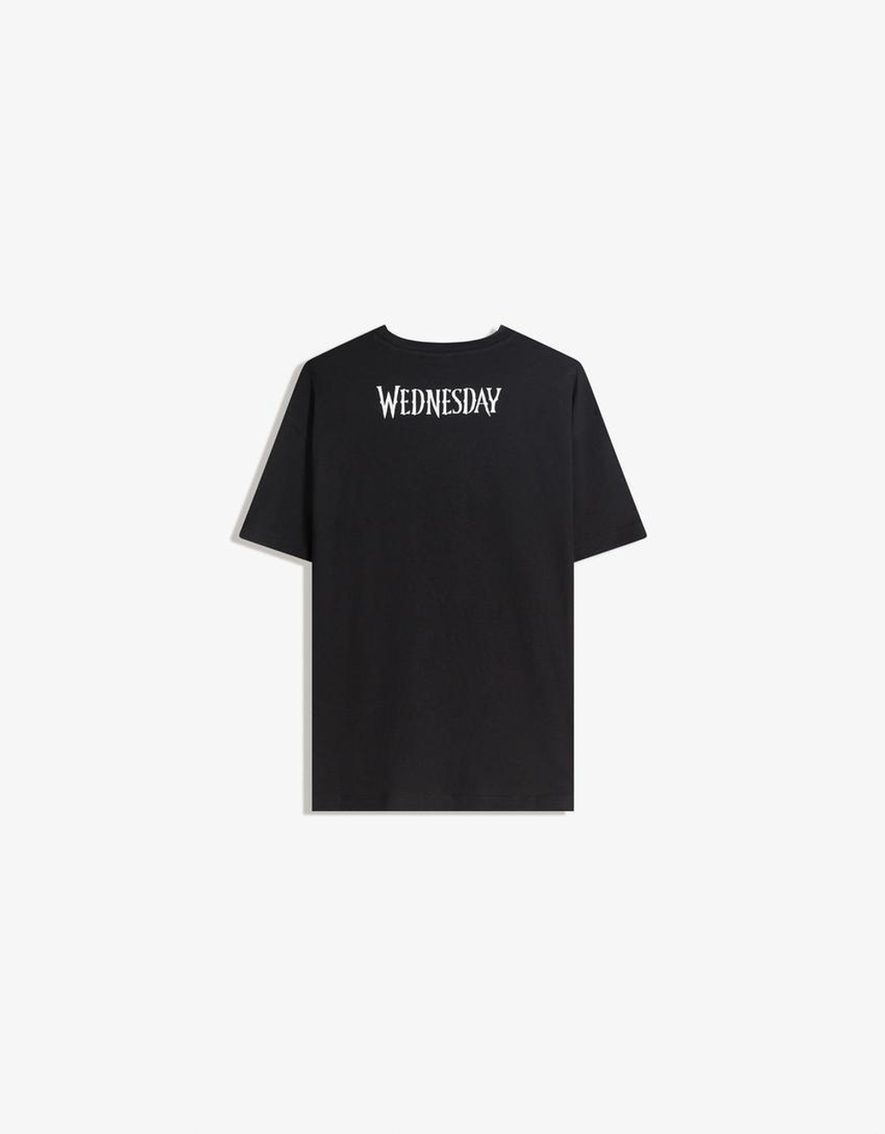 BERSHKA Футболка с принтом Wednesday, черный