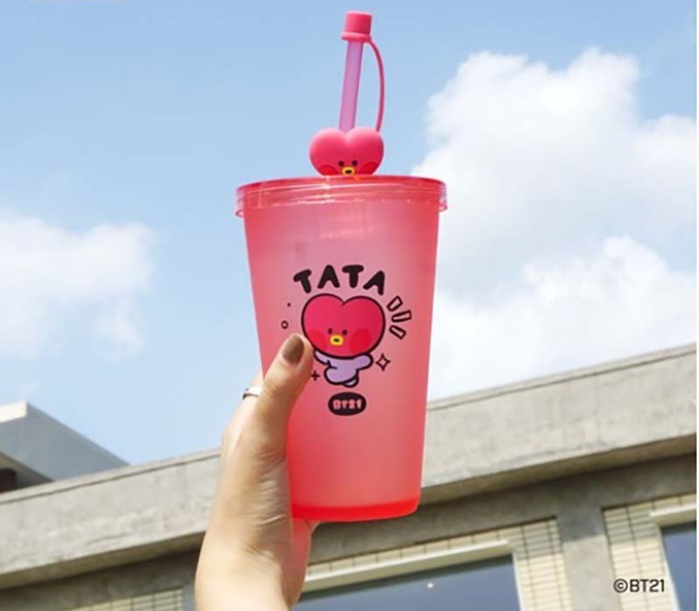 Стакан для напитков с трубочкой BT21 Tata,  лицензионная серия