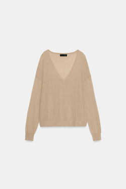 ZARA ДЖЕМПЕР ТОНКОЙ ВЯЗКИ С V-ОБРАЗНЫМ ВЫРЕЗОМ, ТЕЛЕСНО-РОЗОВЫЙ