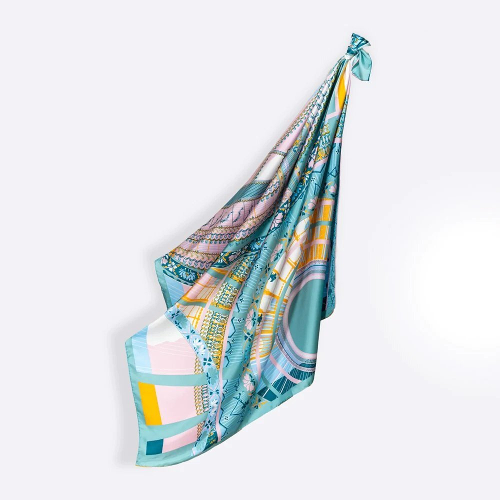Платок PARIS PASTELПлаток 100% Petrusse 105x105 Бирюзовый / Желтый