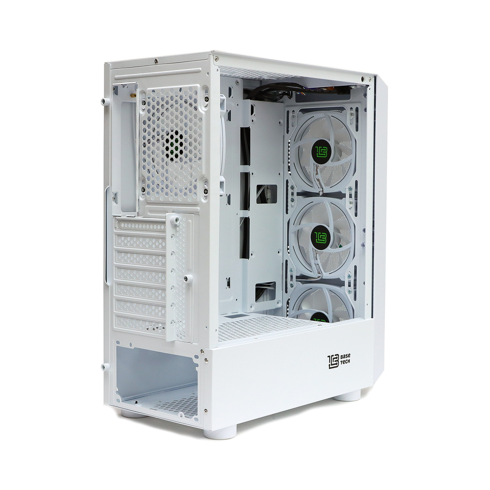 Корпус BaseTech eXtreme GFX-03, Без БП, ATX, белый, 4xFRGB FAN, 2xUSB2, 1xUSB3, бок: закалённое стекло (BT-GFX-03W-MESH-4F-RGB)