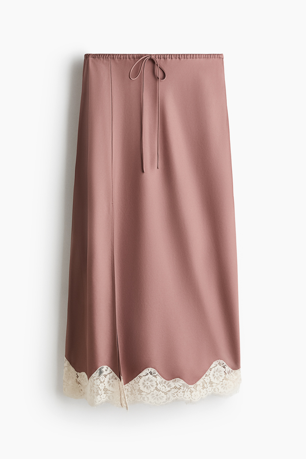 Атласная юбка с кружевной лентой — средняя посадка - H&M