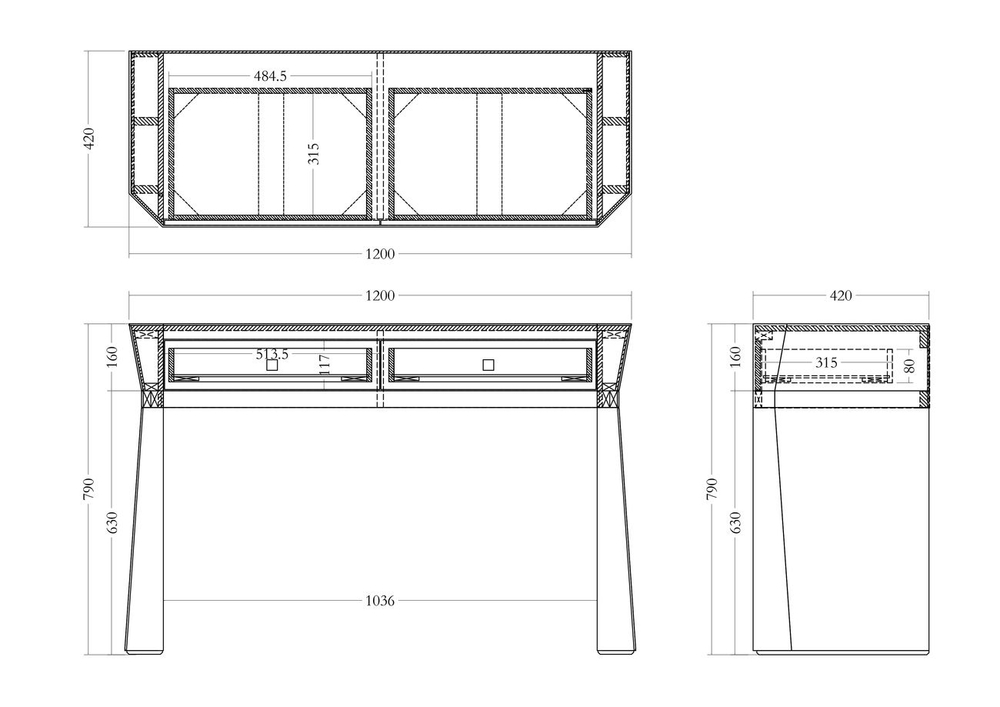 KFG125 Консоль 2 ящика с золотистой отделкой 120*42*79см
