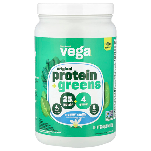 Vega, растительный протеин и зелень, сливочная ваниль, 624 г (1 фунт 6 унций)