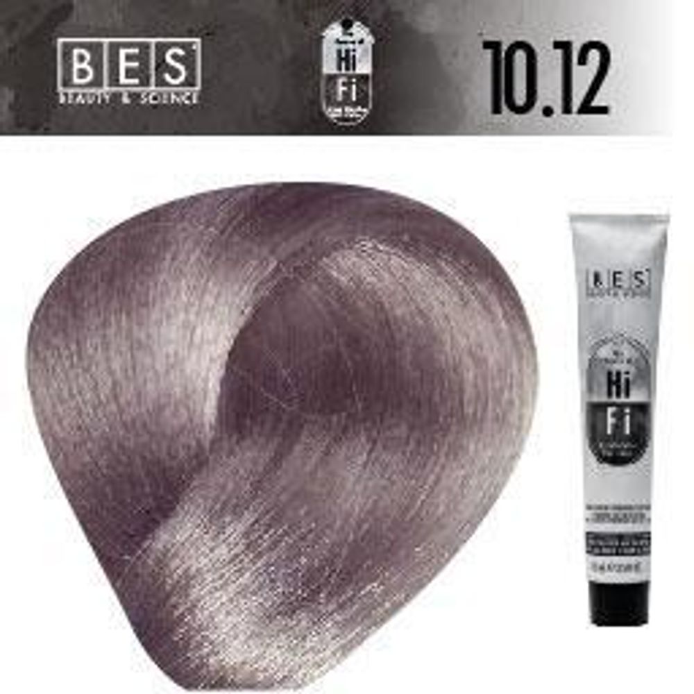 Перманентная краска для волос BES HI-FI 10.12 (платиновый блонд ирисовый пепел), 100 мл