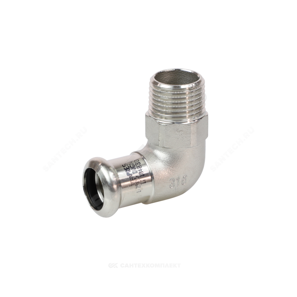 Угольник сталь нерж AISI 316L 90гр Дн 22х1/2" Ру16 пресс/НР Inoxpres RM 197102022