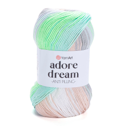 Адоре дрим (Adore dream) пряжа YarnArt 100%акрил антипилинг 5х100г/280м (1052 белый-кремовый-серый-ярк.салатовый)