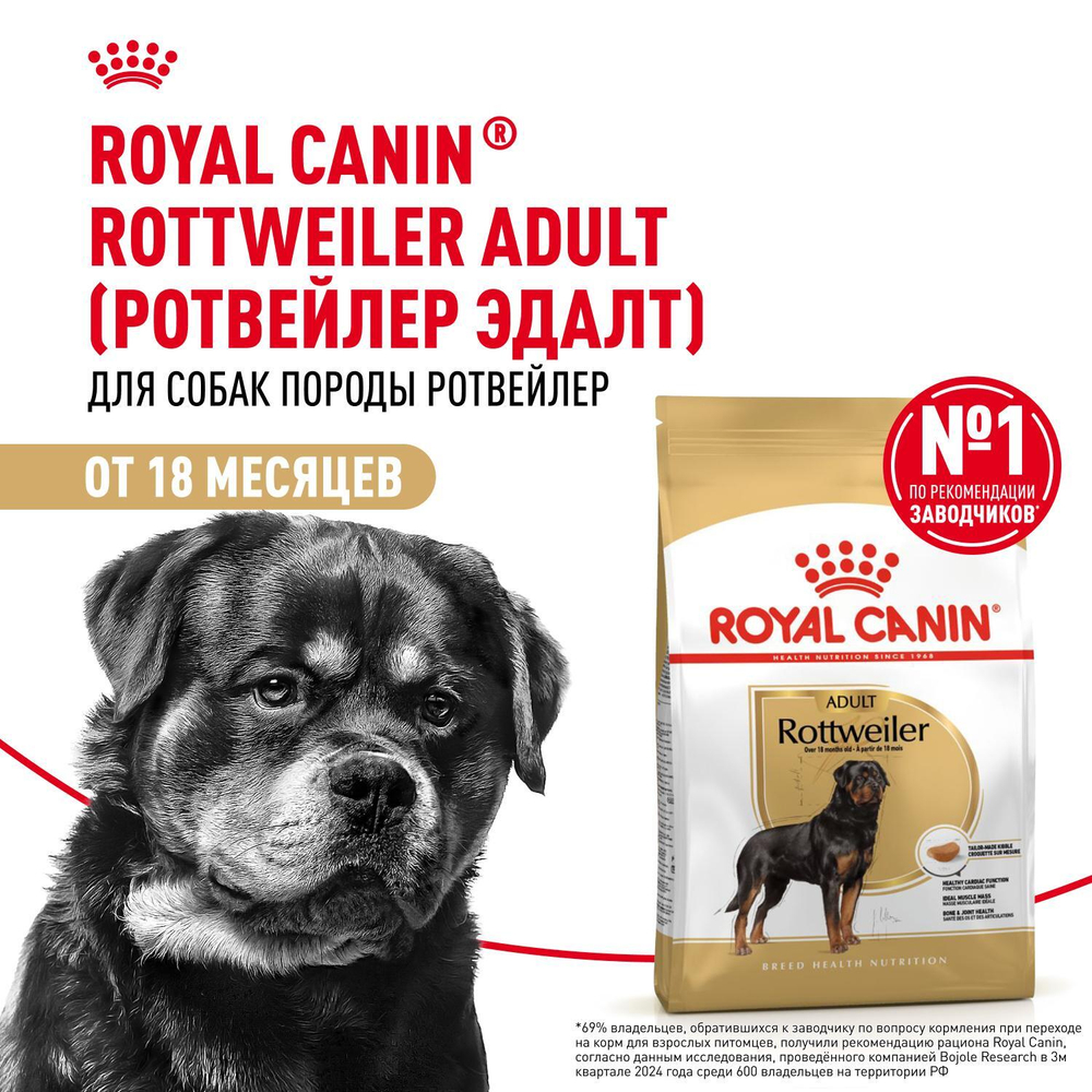 Royal Canin Rottweiller Adult Ротвейлер Эдалт Корм сухой для взрослых собак породы Ротвейлер от 18 месяцев 12кг