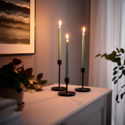 IKEA KLOKHET  (ИКЕА КЛОКХЕТ)  -  Свеча коническая без аромата - светлый серо-зелёный 25 см