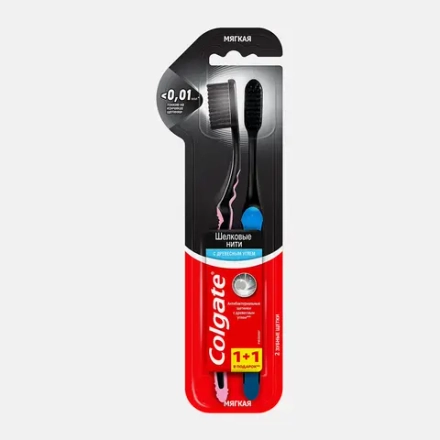 Зубная щетка Colgate Шелковые нити с древесным углем 1 + 1 Мягкая в ассортименте