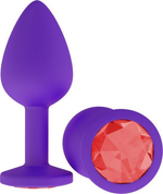Маленькая фиолетовая пробка с красным кристаллом ONJOY Silicone Collection (Цвет: фиолетовый с красныи)