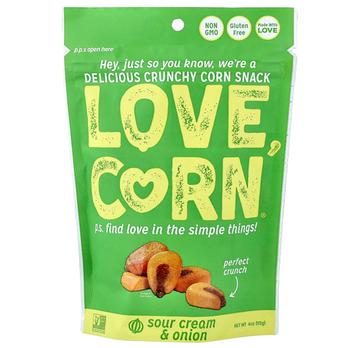 Love Corn, вкусная хрустящая кукуруза, сметана и лук, 115 г (4 унции)
