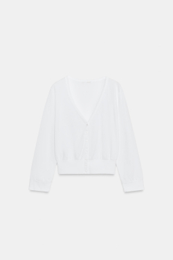 ZARA ТОП С V-ОБРАЗНЫМ ВЫРЕЗОМ И ПУГОВИЦАМИ, БЕЛЫЙ