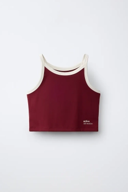 ZARA СПОРТИВНЫЙ ТОП С КОНТРАСТНОЙ ОКАНТОВКОЙ, БУРГУНДИ