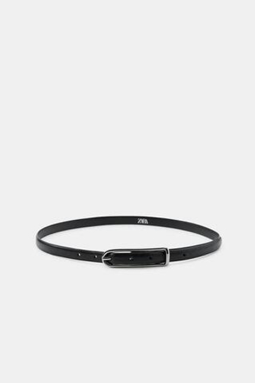 ZARA ТОНКИЙ КОЖАНЫЙ РЕМЕНЬ 100%, ЧЕРНЫЙ