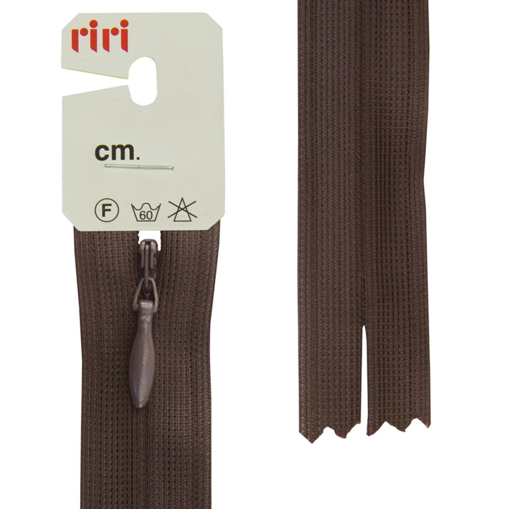 Молния потайная (скрытая) RIRI Т3 (3 мм) 1 зам., н/раз., 22 см, цв.2226, шок.-коричневый темн., 10 шт
