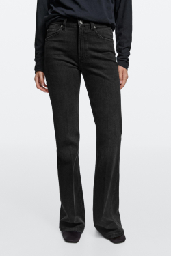 Massimo Dutti Узкие джинсы-клеш с высокой талией, черный