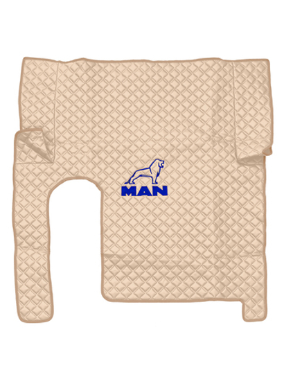 Ковры MAN TGX с 1-м ящиком (механика) (экокожа, бежевый, бежевый кант, синяя вышивка)