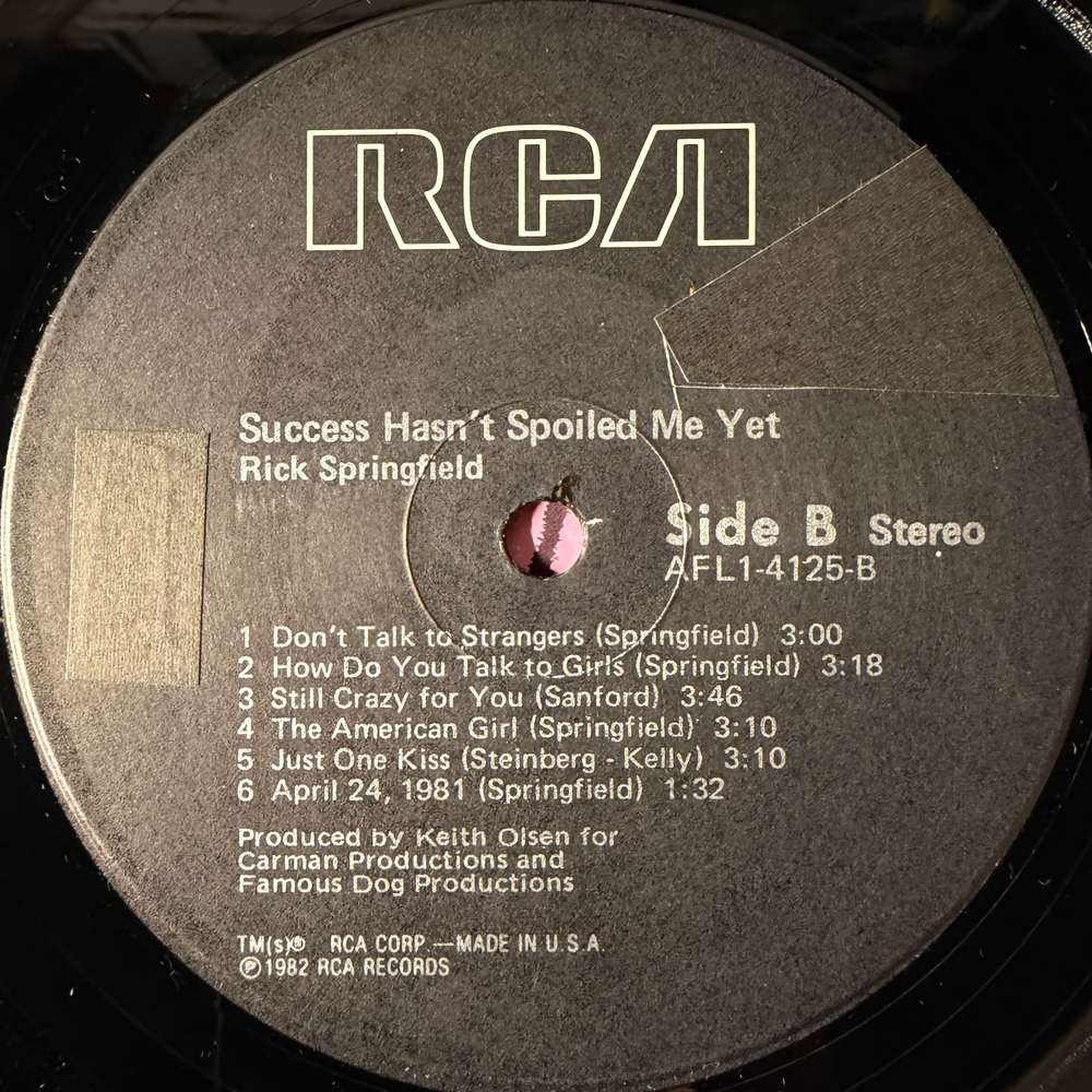 Rick Springfield ‎– Success Hasn't Spoiled Me Yet (США 1985г.)Т