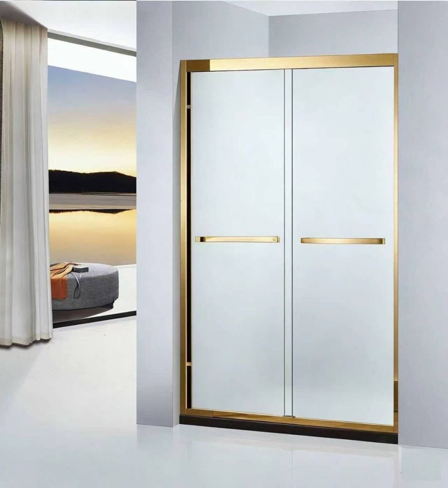 Перегородка Appolo AP-20-110GbW Gold-brushed 1100x2000 8 мм матовое стекло, раздвижные