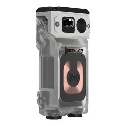 Фонарь Wuben X3 Pro, белый - вид сбоку, OLED-дисплей и кнопка управления