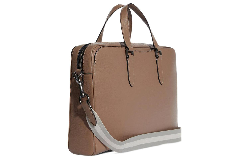 COACH Graham Pebbled Leather Laptop Bag, Crossbody Bag, Briefcase Large Men"s Khaki