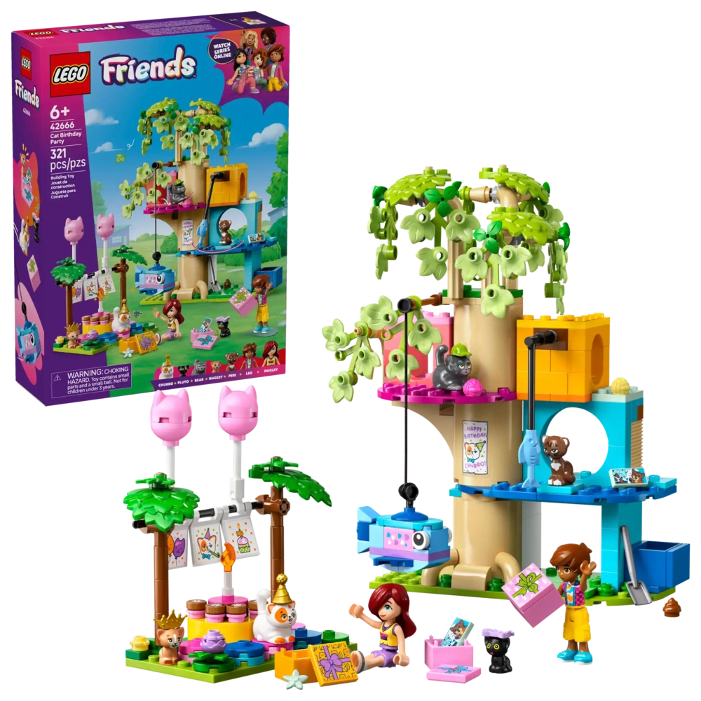 Конструктор LEGO Friends 42666 Вечеринка по случаю дня рождения кошки и домик на дереве