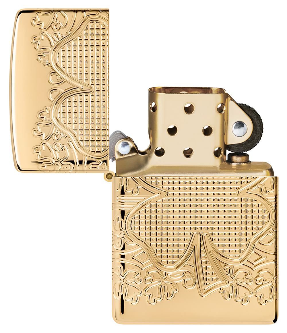 Зажигалка ZIPPO Armor Счастливый клевер с глянцевым золотистым покрытием | Lucky Clover High Polish