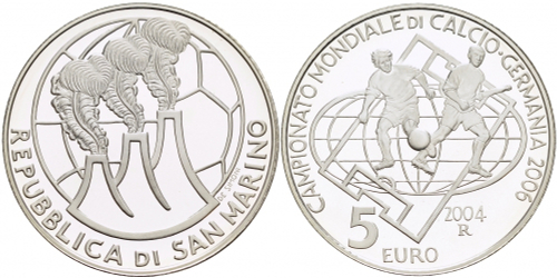 5 евро Чемпионат мира по футболу в Германии 2006 г. Сан-Марино. 2004 год