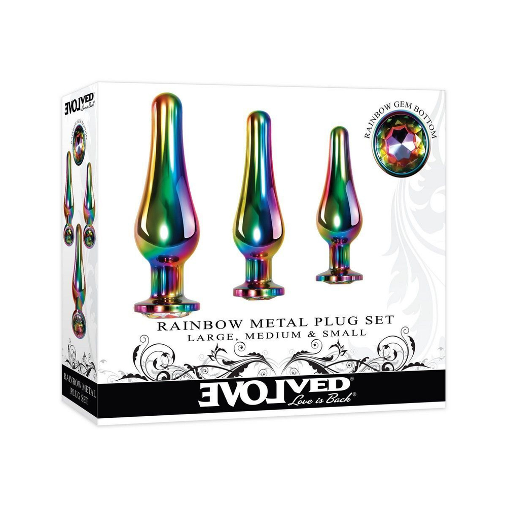 Набор из 3 радужных анальных пробок Rainbow Metal Plug Set (Цвет: разноцветный)