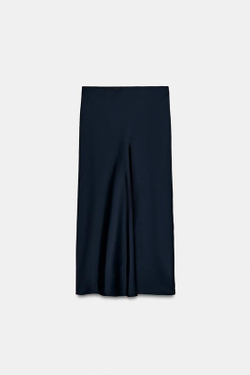 ZARA АТЛАСНАЯ ЮБКА МИДИ, МОРСКОЙ ТЕМНО-СИНИЙ