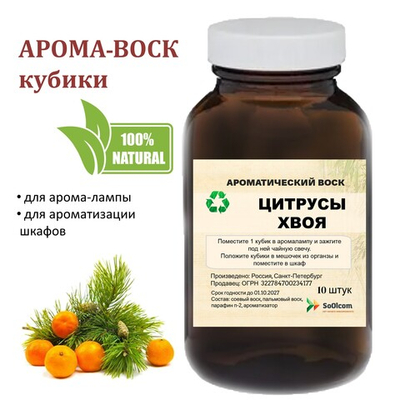 Цитрусы и хвоя, кубики восковые для ароматизации, 10 штук