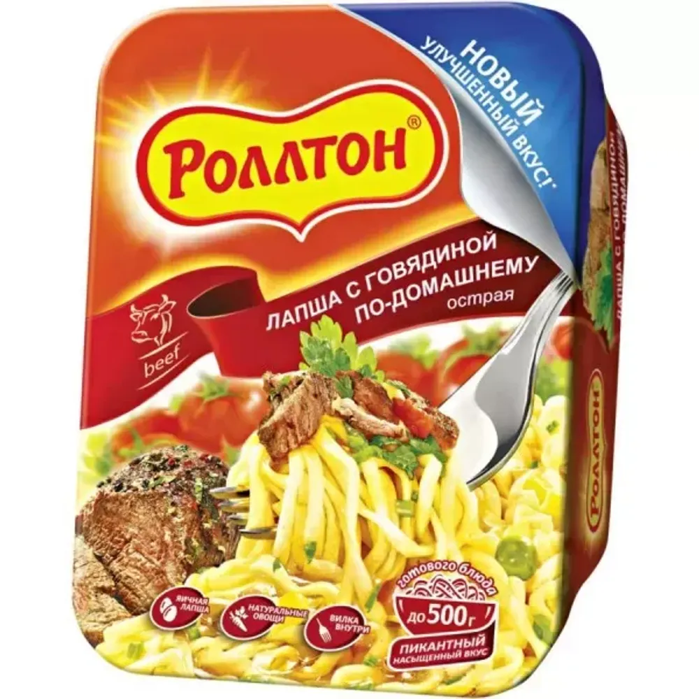 Лапша Роллтон с говядиной по домашнему лоток 90г