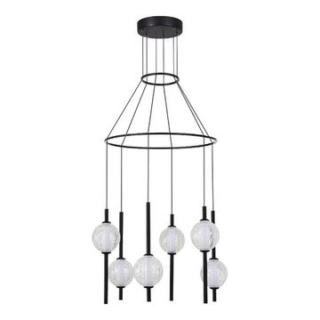 Подвесная люстра LED 6*8,5W 3000K SL6120.403.06 чёрный/прозрачное кракелированное стекло Peek ST-Luce