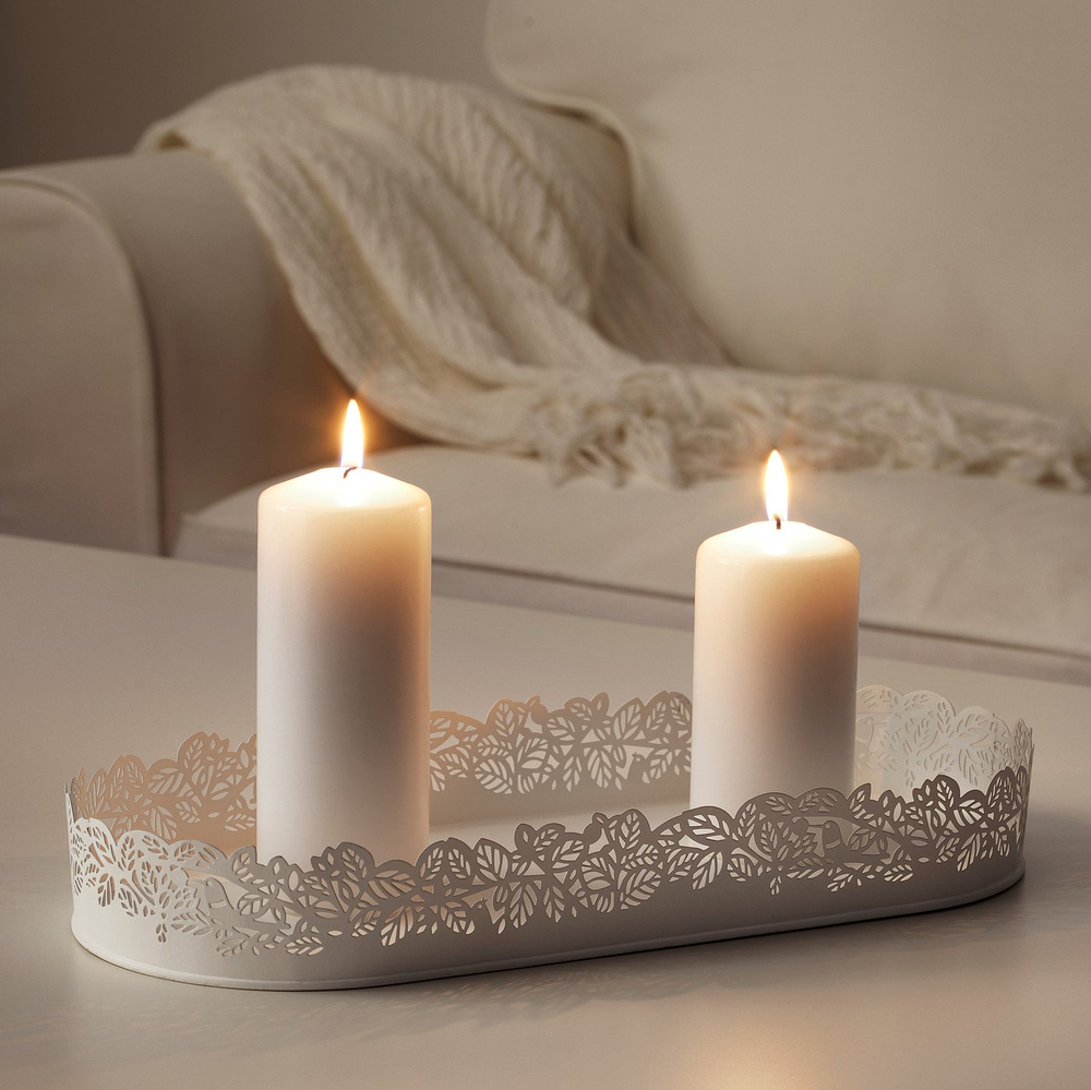 IKEA SAMVERKA  (ИКЕА САМВЕРКА)  -  Подставка для свечи - овальная белая 35х15 см