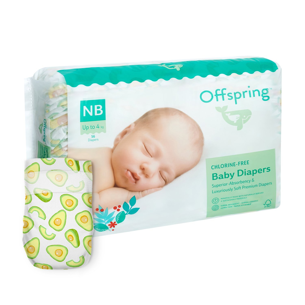 Offspring подгузники, NB 2-4 кг. 56 шт. расцветка Лимоны