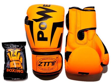 Перчатки боксёрские ZTT POWER 12 oz оранжево-яёрные :Q116 ОРН-12